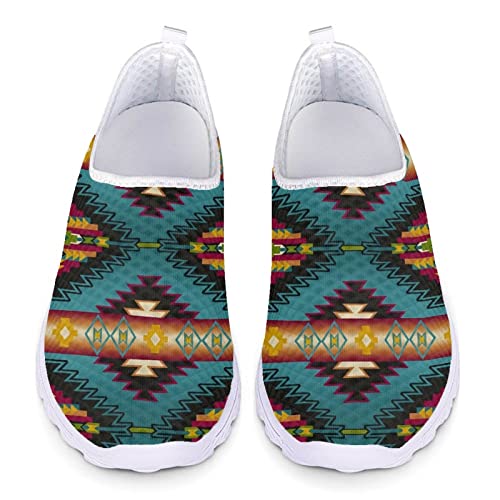 SCRAWLGOD Women Walking Shoes Southwest Navajo Native American Print Casual Breathable Running Tennis Shoes Flat Sneakers