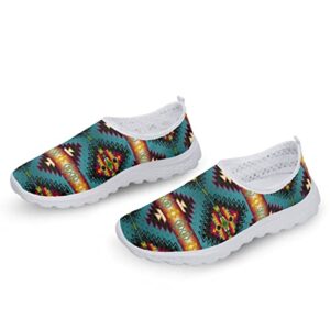 SCRAWLGOD Women Walking Shoes Southwest Navajo Native American Print Casual Breathable Running Tennis Shoes Flat Sneakers