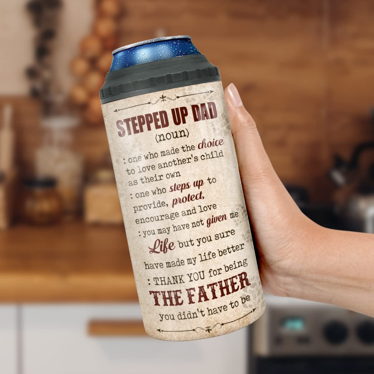 winorax Stepdad Can Cooler Tumbler Stepped Up Dad Gifts 4-in-1 Can Holder Stainless Steel Tumblers Father's Day Cup Gifts for Step Dads Stepfather