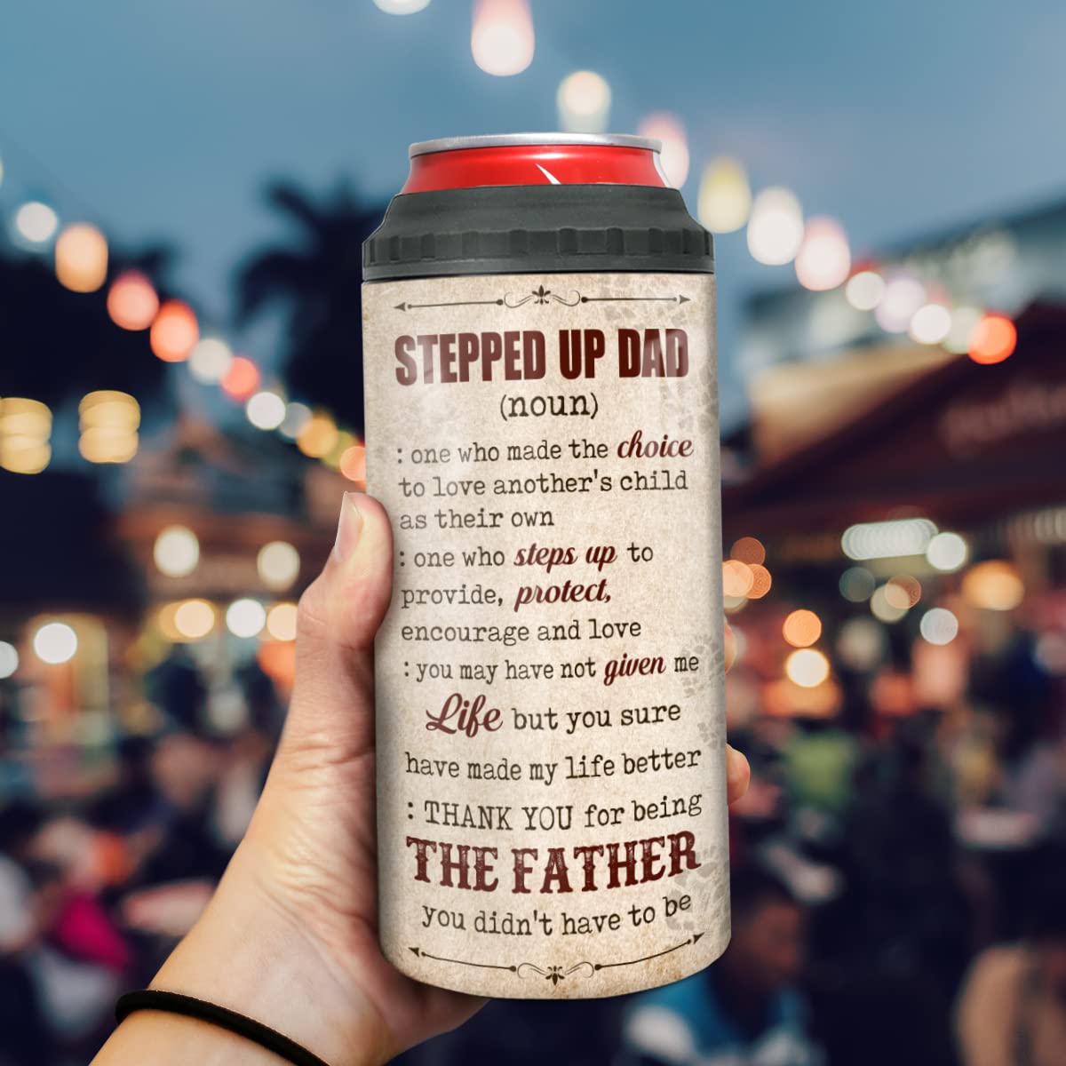 winorax Stepdad Can Cooler Tumbler Stepped Up Dad Gifts 4-in-1 Can Holder Stainless Steel Tumblers Father's Day Cup Gifts for Step Dads Stepfather