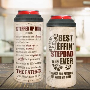 winorax Stepdad Can Cooler Tumbler Stepped Up Dad Gifts 4-in-1 Can Holder Stainless Steel Tumblers Father's Day Cup Gifts for Step Dads Stepfather
