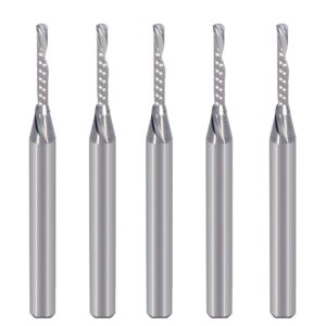1/8 inch down cut single flute (o flute) spiral end mill cnc router bits ,with 1/16 inch cutting dia，25/64 inch cutting length for acrylic pvc mdf wood pack of 5 (3.175*1.5*10mm)