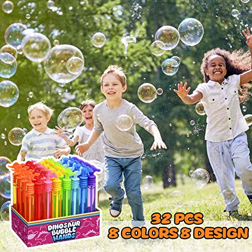 32 Pack Bubble for Kids Party Favors, 8 Style Mini Bubble Wands with Gift Box, Dinosaur Toys Bulk for Carnival Prizes Goodie Bag Stuffers Supplies, Birthday Bath Time Bubbles Blower Toy for Girl Boy