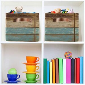 ALAZA Wooden Wood Retro Foldable Storage Box Storage Basket Organizer Bins with Handles for Shelf Closet Living Room Bedroom Home Office 1 Pack