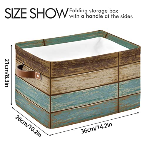 ALAZA Wooden Wood Retro Foldable Storage Box Storage Basket Organizer Bins with Handles for Shelf Closet Living Room Bedroom Home Office 1 Pack