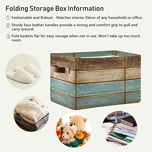 ALAZA Wooden Wood Retro Foldable Storage Box Storage Basket Organizer Bins with Handles for Shelf Closet Living Room Bedroom Home Office 1 Pack