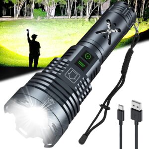 gehavin rechargeable led flashlights 1500000 high lumens,xhp160.5 high powered flashlight super bright,handheld flashlight with zoomable, 6 modes,waterproof for emergencies and camping,dimgray