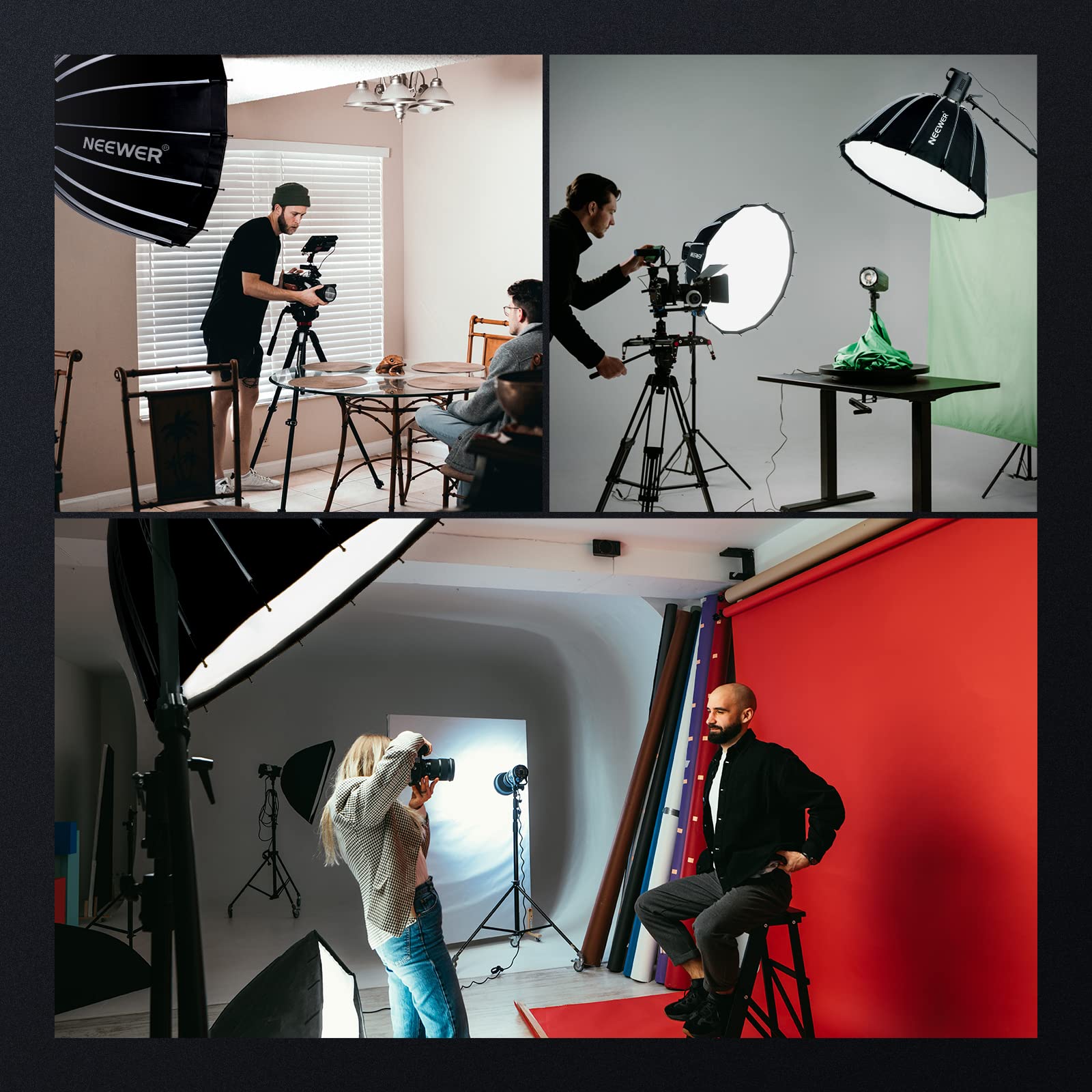 NEEWER 33inch/85cm Parabolic Softbox Quick Set up Quick Folding, with Diffusers/Honeycomb Grid/Bag, Compatible with Aputure 120d Light Dome Godox sl60w NEEWER RGB CB60 and Other Bowens Mount Lights