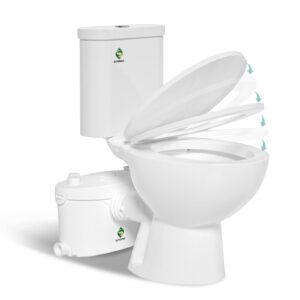 SUPERFLO Macerating Toilet System Silent & Powerful Upflush Toilet to Bathroom Sink &Tub with 600W Toilet Pump & AC Vent for Basement