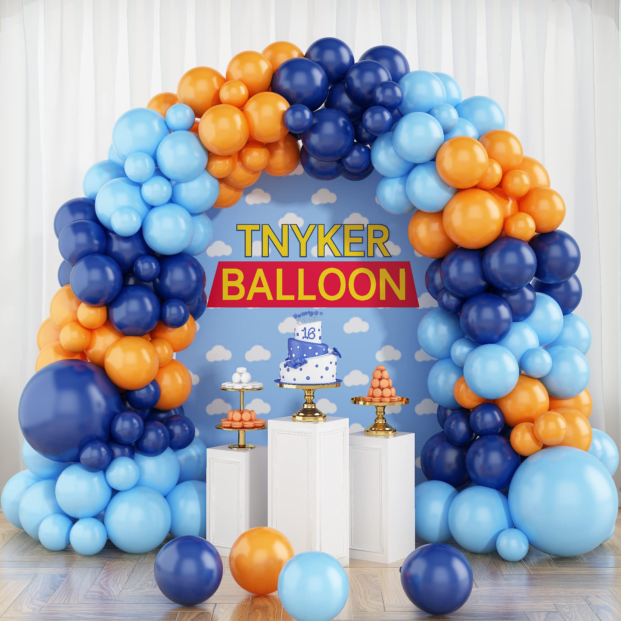 Blue and Orange Balloon Arch Kit, 112pcs Navy Blue and Orange Balloon Garland Kit, Light Blue and Orange Party Balloons for Boys Basketball Birthday Graduation Space Themed Party Decorations