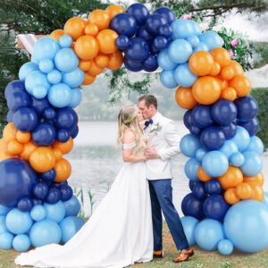 Blue and Orange Balloon Arch Kit, 112pcs Navy Blue and Orange Balloon Garland Kit, Light Blue and Orange Party Balloons for Boys Basketball Birthday Graduation Space Themed Party Decorations