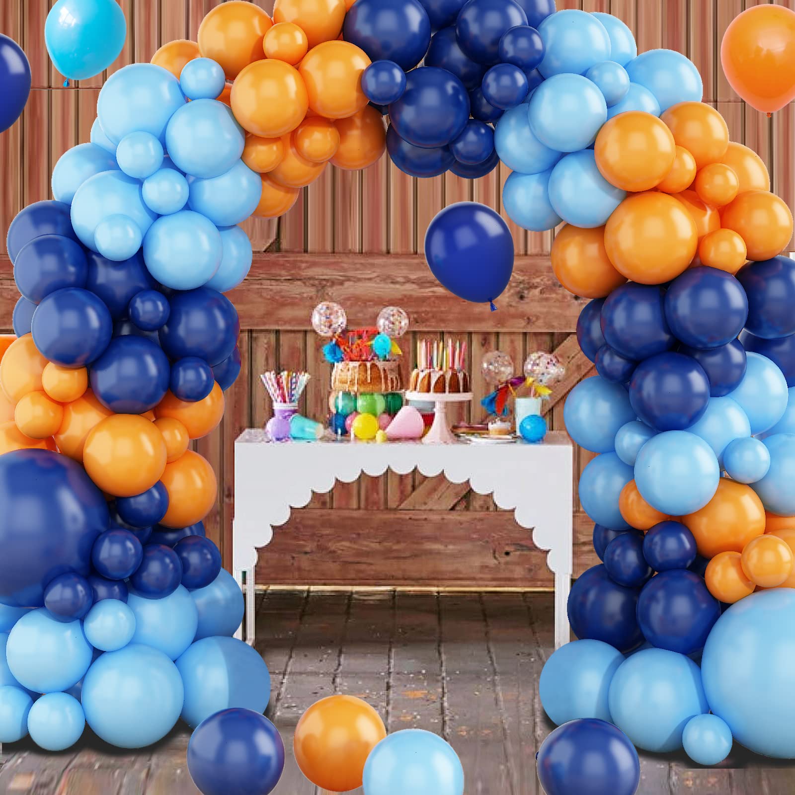 Blue and Orange Balloon Arch Kit, 112pcs Navy Blue and Orange Balloon Garland Kit, Light Blue and Orange Party Balloons for Boys Basketball Birthday Graduation Space Themed Party Decorations