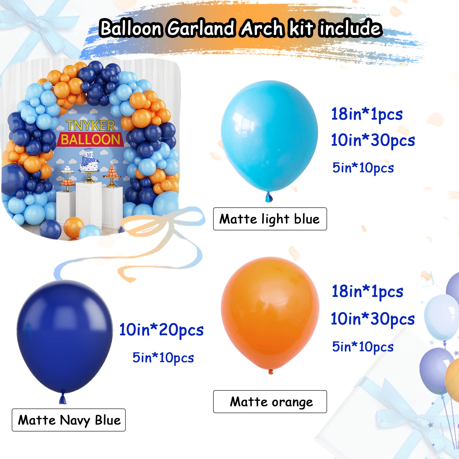 Blue and Orange Balloon Arch Kit, 112pcs Navy Blue and Orange Balloon Garland Kit, Light Blue and Orange Party Balloons for Boys Basketball Birthday Graduation Space Themed Party Decorations