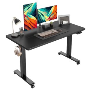cubicubi 55 x 24 inch standing desk with drawer, electric stand up adjustable height electric stand up desk, sit stand home office desk, ergonomic workstation black steel frame/rustic brown tabletop