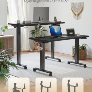 CubiCubi 55 x 24 Inch Standing Desk with Drawer, Electric Stand up Adjustable Height Electric Stand up Desk, Sit Stand Home Office Desk, Ergonomic Workstation Black Steel Frame/Rustic Brown Tabletop