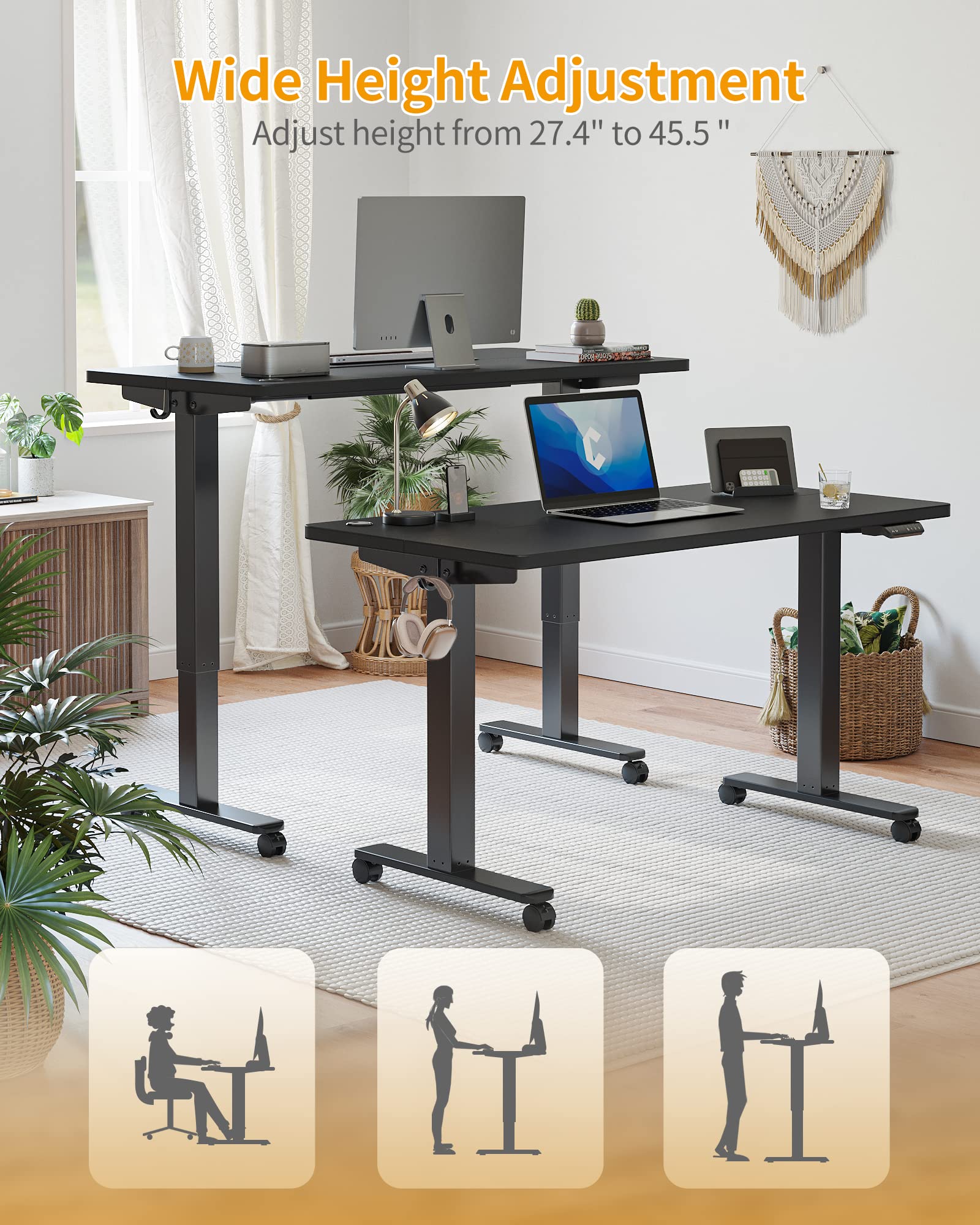 CubiCubi 55 x 24 Inch Standing Desk with Drawer, Electric Stand up Adjustable Height Electric Stand up Desk, Sit Stand Home Office Desk, Ergonomic Workstation Black Steel Frame/Rustic Brown Tabletop
