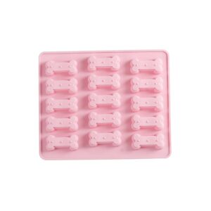 1 pcs dog birthday silicone bone shape molds, 15-cavity, reusable ice candy fudge jelly chocolate cookies trays diy baking tools, safe for home kitchen party supplies - pink