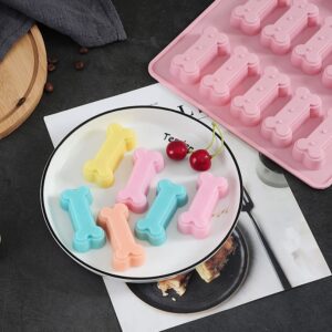 1 Pcs Dog Birthday Silicone Bone Shape Molds, 15-Cavity, Reusable Ice Candy Fudge Jelly Chocolate Cookies Trays DIY Baking Tools, Safe for Home Kitchen Party Supplies - Pink