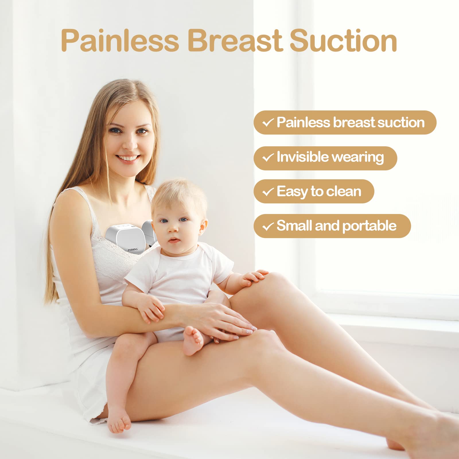 Breast Pump,Wearable Breast Pump,Breast Pump Hands Free,Hands Free Breast Pump,Low Noise,Painless Massage and Breast Suction 2Modes,5Levels Electric Breast Pump Portable，24mm Flange