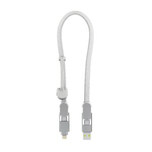 rolling square incharge xl 6-in-1 multi charging cable, portable usb and usb-c cable with 100w ultra-fast charging power, 1 ft/0.3m, glacier white