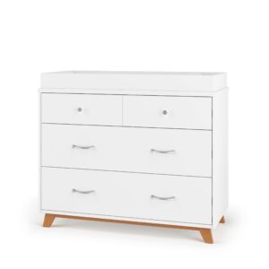 child craft soho 3 drawer dresser with changing topper for nursery or bedroom, plenty of storage, anti-tip kit included to prevent tipping, non-toxic, baby safe finish (white/natural)