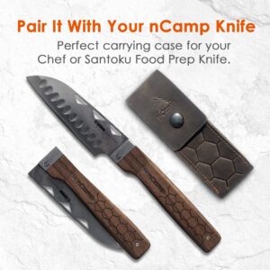 nCamp - Knife Case Leather Belt Sheath, Folding Knife Sheath for Belt, Premium Leather Knife Covers or Sleeves w/Belt Loop, Santoku or Chef Knife Sheath, 15 x 5 cm