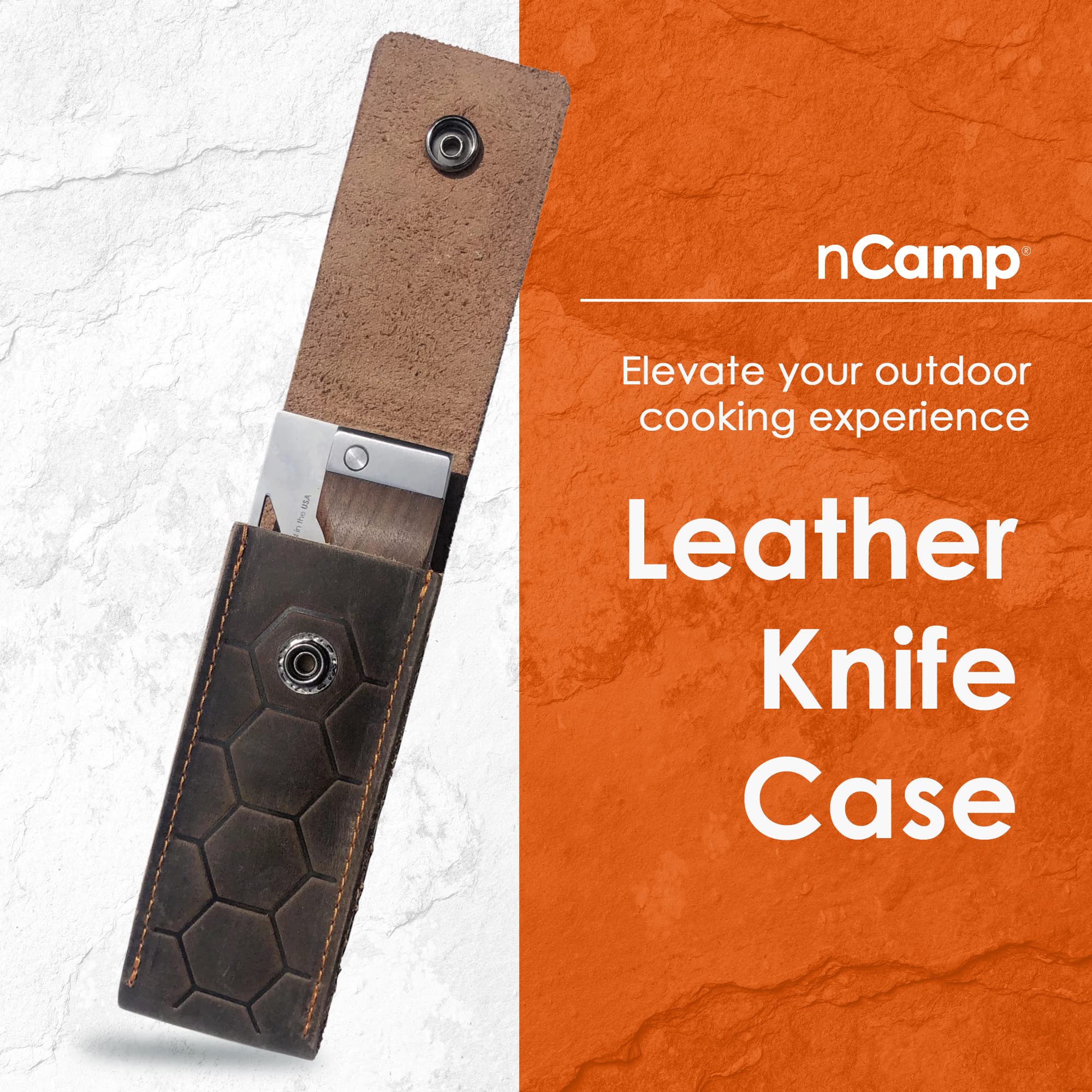 nCamp - Knife Case Leather Belt Sheath, Folding Knife Sheath for Belt, Premium Leather Knife Covers or Sleeves w/Belt Loop, Santoku or Chef Knife Sheath, 15 x 5 cm