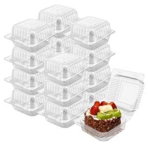 cake slice containers,100pc square plastic hinged food container individual clamshell food containers disposable plastic to go containers takeout tray for salads, pasta, sandwiches 5.3x4.7x2.8 inch