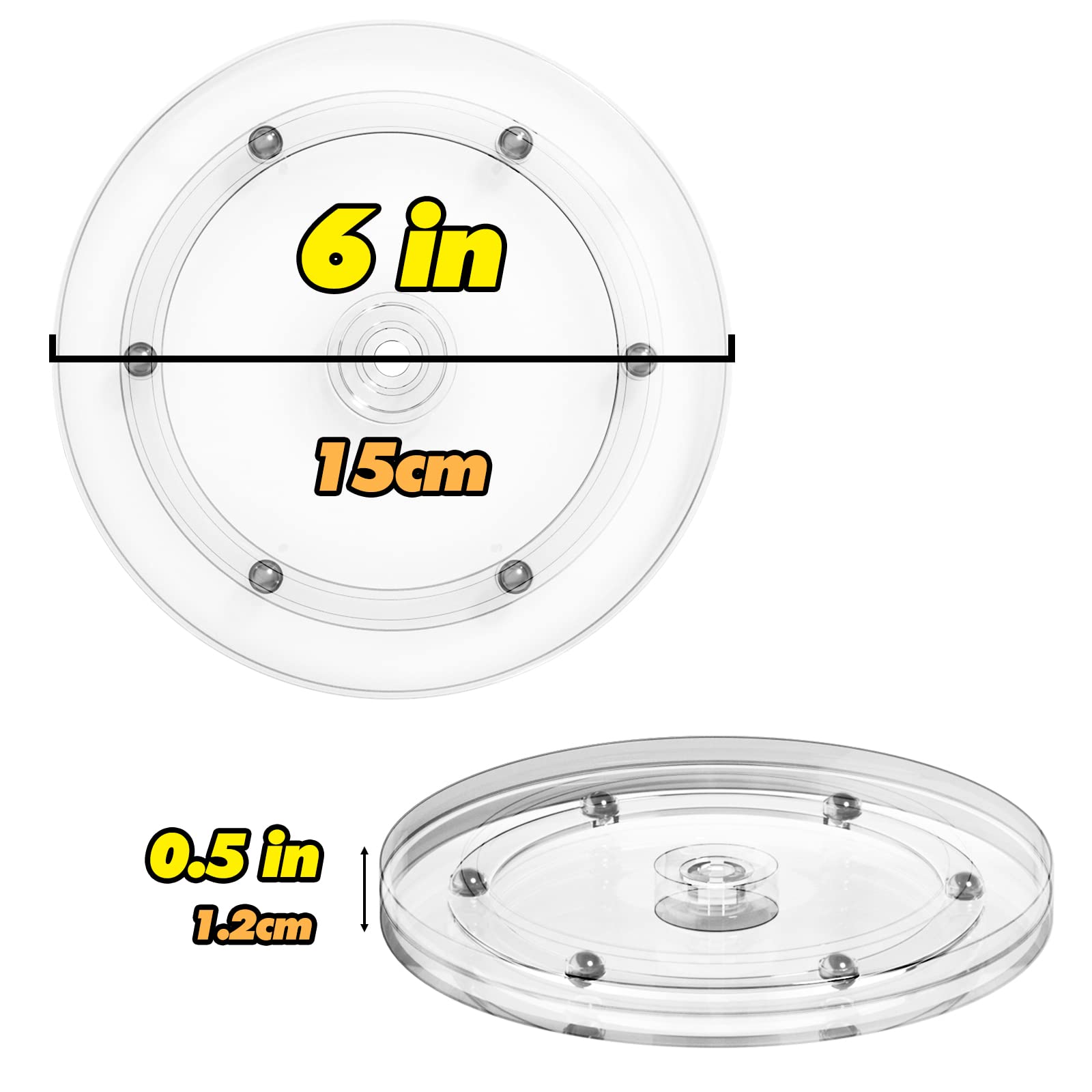 VOLCANOES CLUB 6 Inch Lazy Susan Turntable Organizer - Rotating Tray Swivel Stand with Steel Ball Bearings for Cake, Kitchen Cabinets, Monitor, TV, Painting, Display (30lb Capacity/Clear Acrylic)