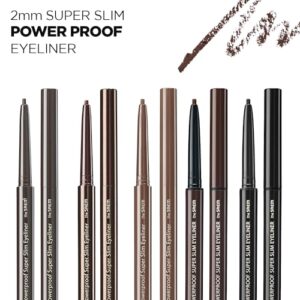 THESAEM Eco Soul Powerproof Super Slim Eyeliner - Smudge Proof Gel Eyeliner - Micro Precision Tip (2mm) - Highly Pigmented & Long-lasting Eye Makeup Glides on Smoothly, 0.1g (BK02 Ash Black)