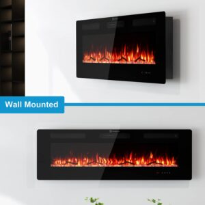 Wall Mounted Fireplace, Recessed Electric Fireplace, Heater and Linear Fireplace with Remote Control/Low Noise/Cool to Touch(50'')