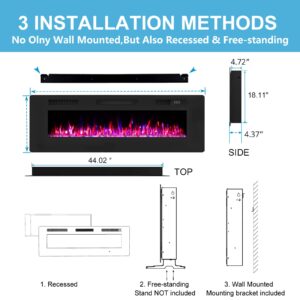 Wall Mounted Fireplace, Recessed Electric Fireplace, Heater and Linear Fireplace with Remote Control/Low Noise/Cool to Touch(50'')