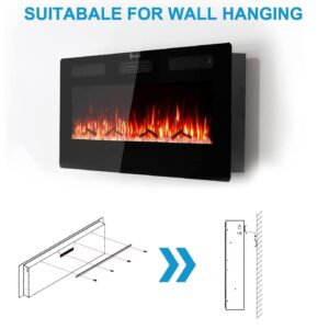 Wall Mounted Fireplace, Recessed Electric Fireplace, Heater and Linear Fireplace with Remote Control/Low Noise/Cool to Touch(50'')