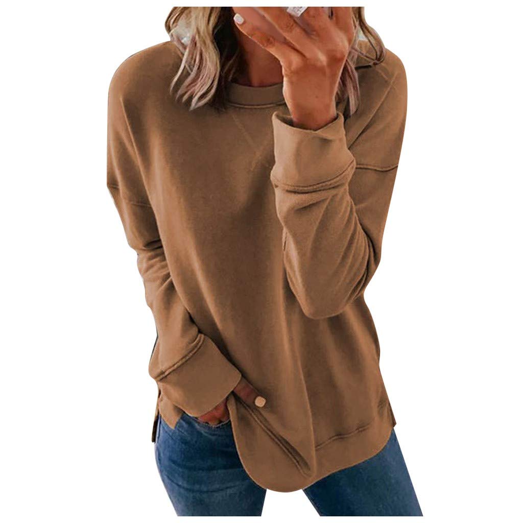 Bilqis Womens 2022 Fall Fashion Tops Casual Dressy Crewneck Sweatshirt Solid Color Long Sleeve Clothes Loose Fit Pullover Shirts