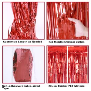 2 Pack Red Metallic Tinsel Foil Fringe Curtain, 3.2Ft x 8.2Ft Tinsel Curtain Party Photo Backdrop Streamers for Door Wall Window Curtains Background Birthday Christmas Valentines Day Decorations