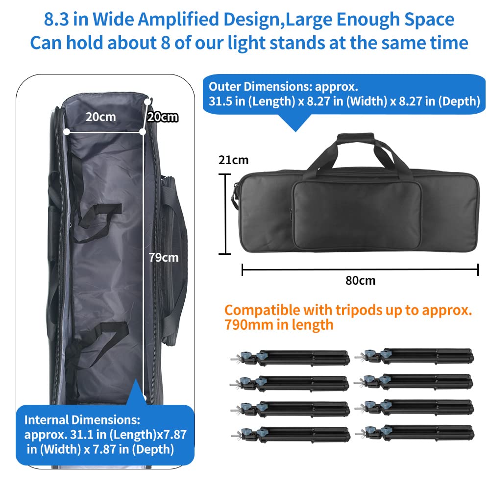 HEMMOTOP Tripod Bag, 31.5x8.3x8.3in Tripod Carrying Case Heavy Duty, Mic Stand Bag with Double Zipper Tent Pole Bag with Large External Pocket Fits Tripod/Micphone stand up to 31 Inches