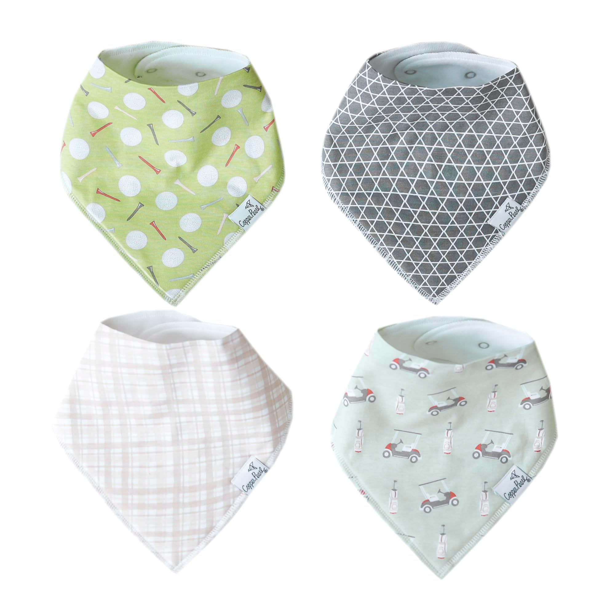 Copper Pearl Baby Bandana Bibs - 4 Pack Soft Cotton Baby Bibs for Drooling and Teething, Absorbent Drool Bibs for Baby Girl and Boy, Adjustable to Fit Newborns to Toddlers, Tons of Styles (Bogey)