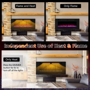 COSTWAY 42-Inch Wide Electric Fireplace, 3.19-Inch Deep Ultra-Thin Wall-Mounted and Recessed Fireplace Heater, Decorative Crystal Included, 12 Flame Color, Remote Control and Smart APP Control, 1500W