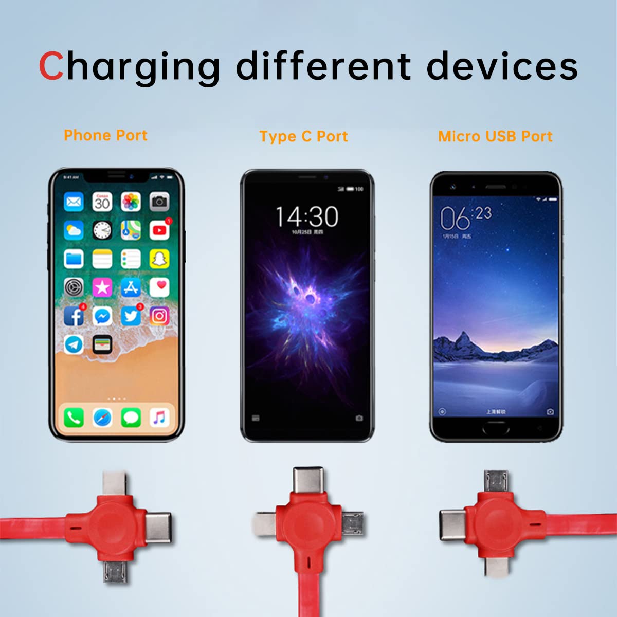 Gartmost 4 Pcs Three in One Charging Cable Roll, Data Transfer, 3 in 1 Charging Cable Retractable, Phone Holder, Compatible USB C(Type-C)/Micro USB/IP, Compatible with Phone, Android, Tablets