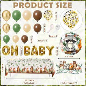 Woodland Animals Baby Shower Decoration Pack Forest Animal Neutral Gender Reveal Party Supplies Woodland Themed Birthday Party Ideas Set 106 Pcs Backdrop, Tablecloth, Cake Toppers, Balloons (Woodland