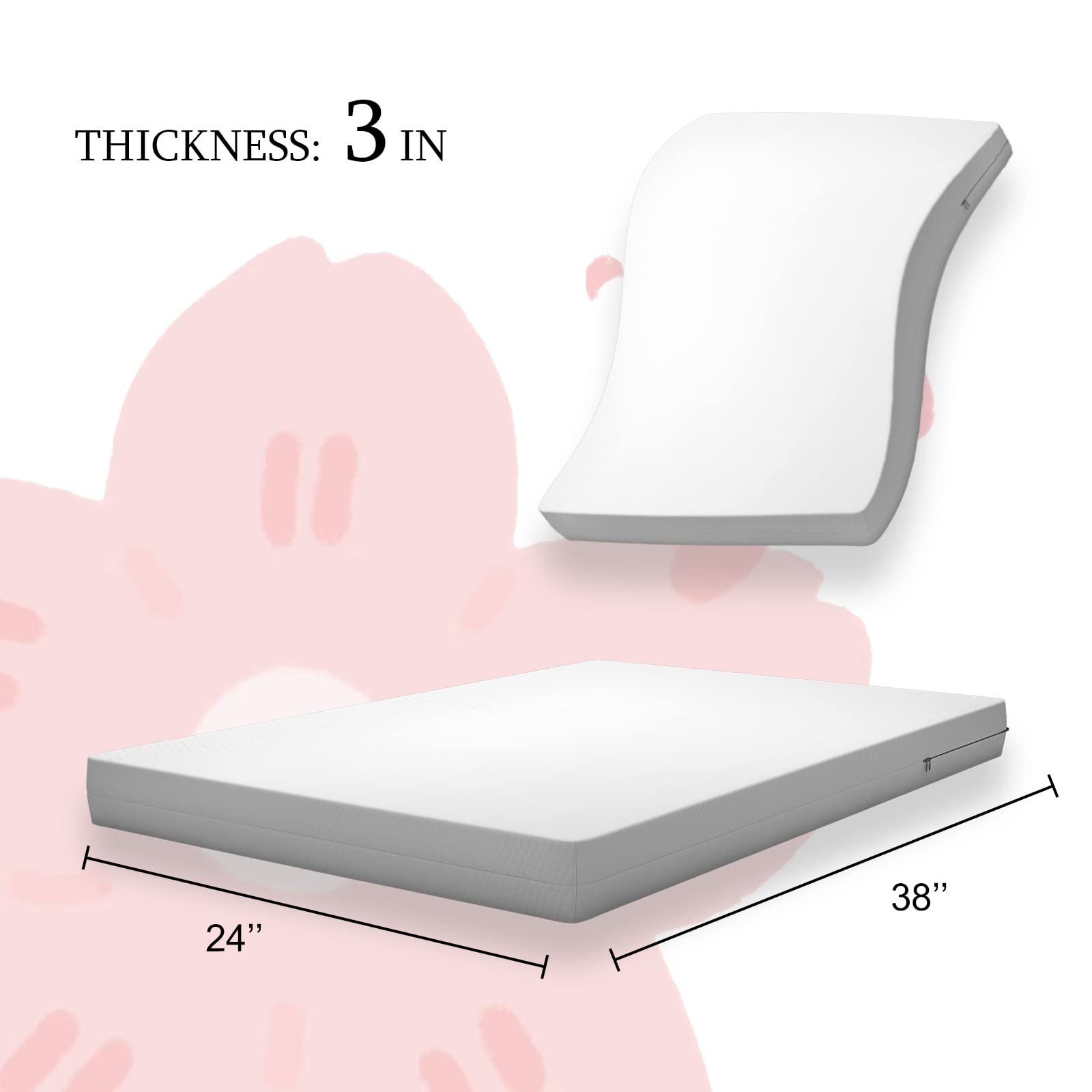Ustenroya Pack n Play Mattress 38x24x3inch Travel Crib Mattress Portable & Lightweight Baby Mattresses, Removable Washable Cover 1'' Memory Foam & 2'' Foam for Dual Size Use