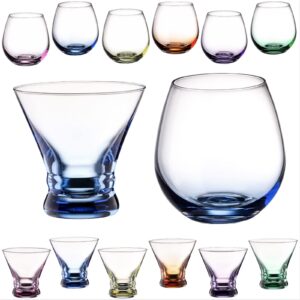 colovie stemless martini glasses set of 6 and colored stemless wine glasses set of 6, colorful glassware, drinking glasses set, large stemless, red wine, white wine