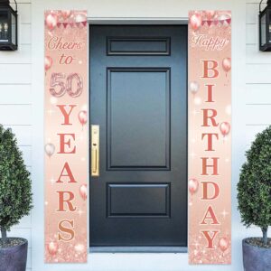 happy birthday rose gold banner cheers to 50 years backdrop balloon confetti theme decor decorations for front door porch women 50th birthday party pink birthday party supplies bday favors glitter