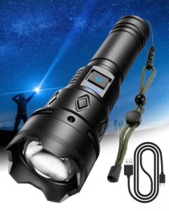 gekiro led rechargeable flashlight 900000 high lumens,xhp160 super bright powerful flashlights with 5 lighting modes,zoomable,waterproof handheld flashlight for camping,emergencies,hunting