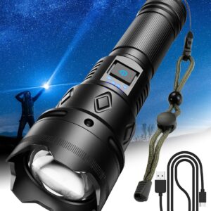 GEKIRO Led Rechargeable Flashlight 900000 High Lumens,XHP160 Super Bright Powerful Flashlights with 5 Lighting Modes,Zoomable,Waterproof Handheld Flashlight for Camping,Emergencies,Hunting