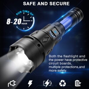 GEKIRO Led Rechargeable Flashlight 900000 High Lumens,XHP160 Super Bright Powerful Flashlights with 5 Lighting Modes,Zoomable,Waterproof Handheld Flashlight for Camping,Emergencies,Hunting