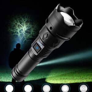 GEKIRO Led Rechargeable Flashlight 900000 High Lumens,XHP160 Super Bright Powerful Flashlights with 5 Lighting Modes,Zoomable,Waterproof Handheld Flashlight for Camping,Emergencies,Hunting