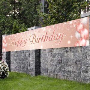 Happy Birthday Rose Gold Banner Backdrop Balloon Confetti Theme Decor Decorations for Girls Women 21st 30th 40th 50th 60th 70th 80th 90th Birthday Party Pink Birthday Party Supplies Glitter