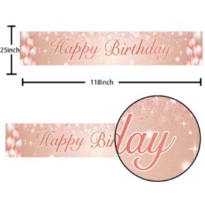 Happy Birthday Rose Gold Banner Backdrop Balloon Confetti Theme Decor Decorations for Girls Women 21st 30th 40th 50th 60th 70th 80th 90th Birthday Party Pink Birthday Party Supplies Glitter