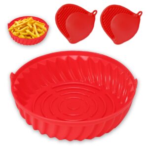 air fryer silicone liners - 8.6inch reusable silicone air fryer liners,with heat-resistant gloves,baking food safe for 3.5-7qt air fryer basket,easy clean-up(red)